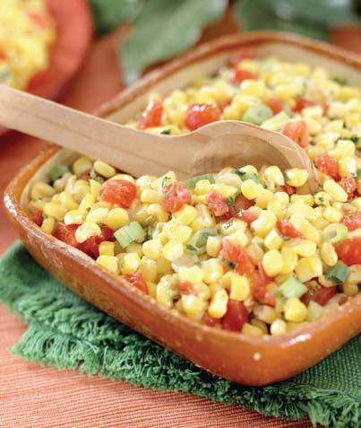 Corn and Green Chili Salad 2 cups frozen corn, thawed 1 (10-ounce) can diced tomatoes with green chilies, drained ½ tablespoon vegetable oil 1 tablespoon lime juice 1 3 cup sliced green onions 2