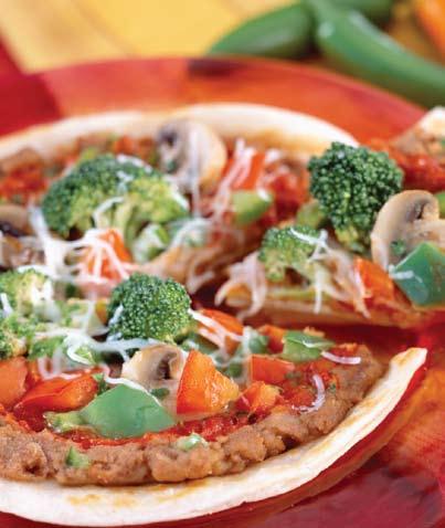 Tortilla Pizzas 12 small corn or flour tortillas vegetable oil or margarine 1 (16-ounce) can refried beans ¼ cup chopped onion 2 ounces fresh or canned green chili peppers, diced 6 tablespoons red
