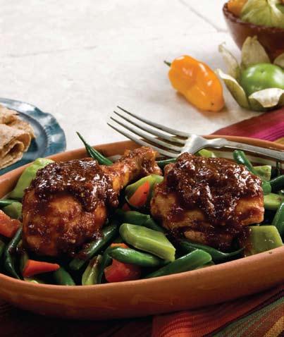 Chicken and Vegetables with Mole Sauce A lot faster than a traditional mole and just as good! Makes 6 servings. 1 drumstick, 1 thigh, and ¾ cup of vegetables per serving.