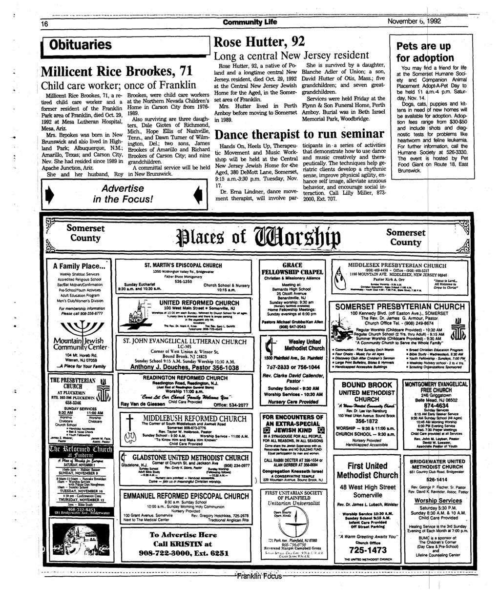16 Community Life November 6, 1992 Obituaries Millicent Rice Brookes, 71 Child care worker; once of Franklin Millicent Rice Brookes, 71, a retired child care worker and a former resident of the