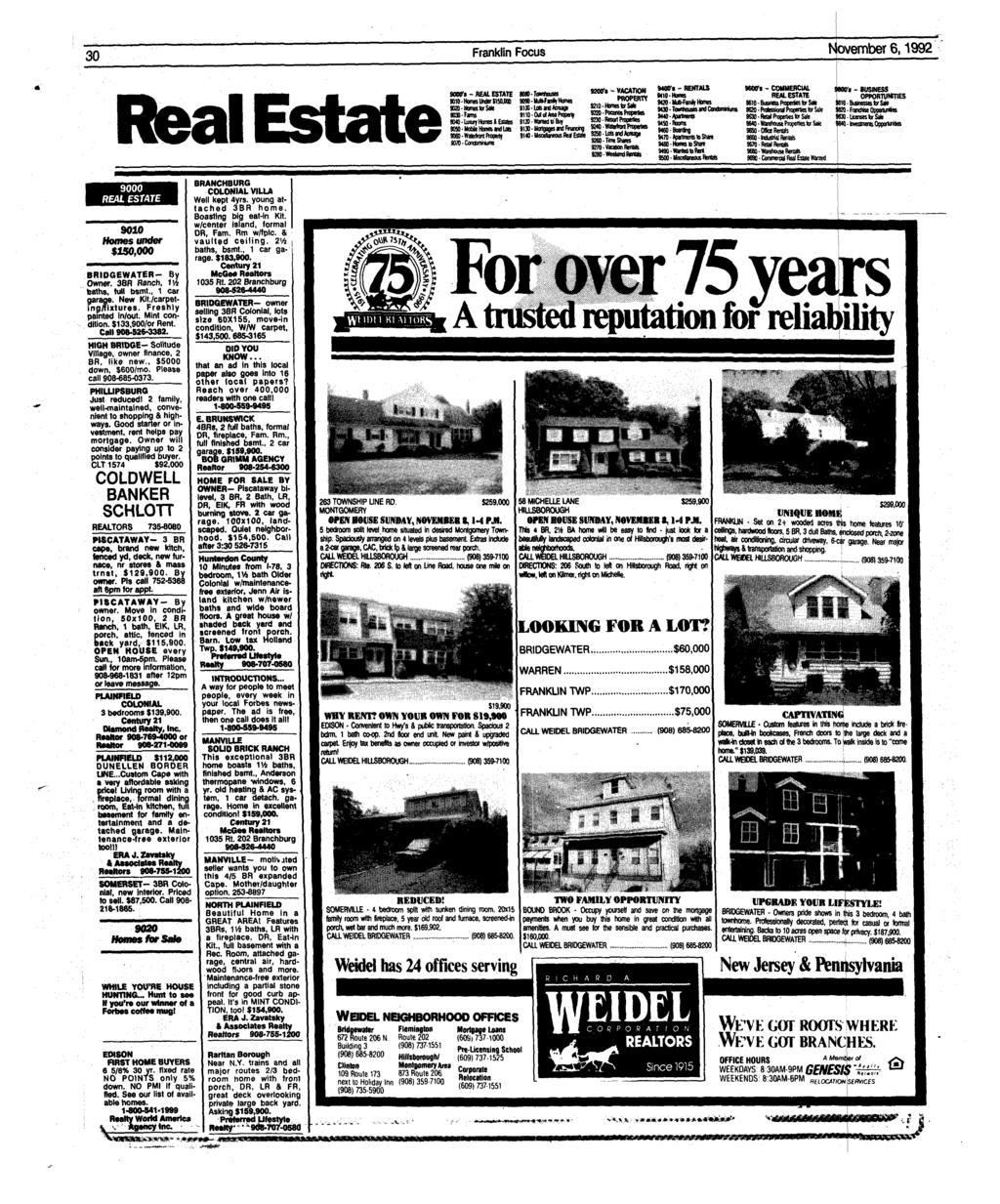 30 Franklin Focus November 6,1992 Real EstateSOOtta - REAL ESTATE MtO-Horas Under J15O.