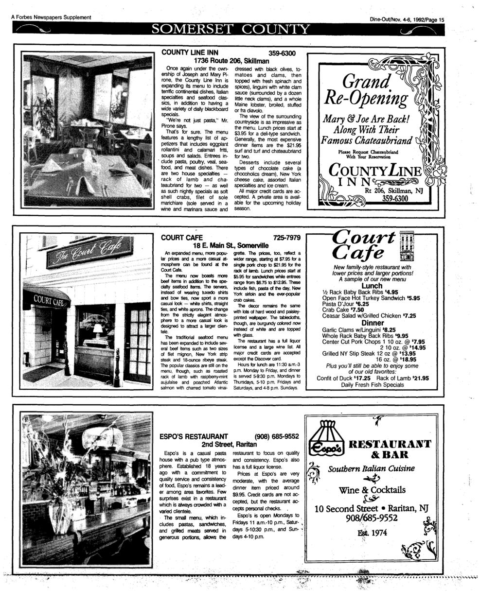 A Forbes Newspapers Supplement SOMERSET COUNTY Dine-Out/Nov.