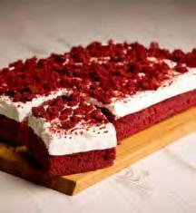 CAKES 837118 Red Velvet Tray Cake A visually impressive moist red velvet madiera cake base, topped with a creamy white