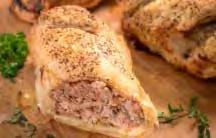 Premium pork sausage meat seasoned with fresh herbs and wrapped in a buttery puff pastry.