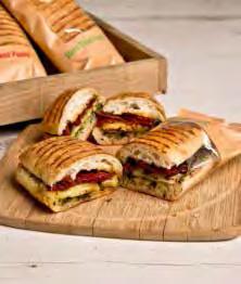 Units: 24 Weight: 181g 832292 Pesto, Mozzerella and Sun-Dried Tomato Panini Succulent sun dried tomatoes with basil pesto and stringy mozzarella cheese in a stone baked