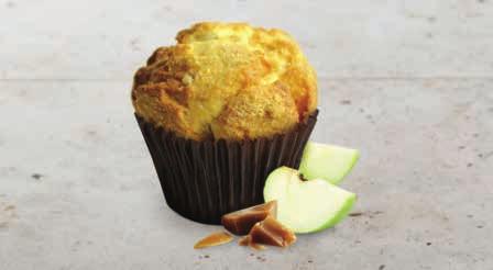 MUFFINS HIESTAND 42313 Toffee & Apple Yoghurt Muffin A creamy yoghurt muffin with a distinctive caramel flavour filled with toffee and tangy apple pieces with a crumb topping.