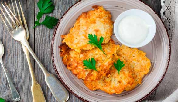 FRIED HASH BROWNS 11 4 large baking potatoes 1 small grated onion 1 tbsp. melted butter 1 tsp.