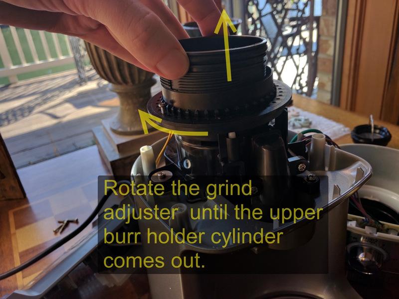 The stop-screw should be out just enough that you can rotate the grind adjuster