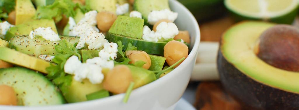 Chickpea, Avocado & Cucumber Salad 8 ingredients 15 minutes 3 servings 1. Combine all ingredients except avocado together in a large mixing bowl. Mix well with a spatula.