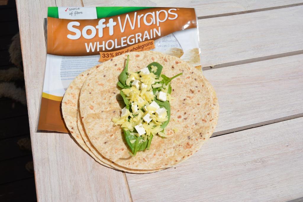 Spinach and Feta Toasted Wraps Serves: 12 Green Ingredients 1. 12 wholemeal wraps 2. 200g low fat feta cheese 3.