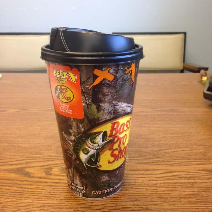 How the Sweepstakes Works Beginning 11/17, guests purchasing a Large Combo, Large Soft Drink or Large Coffee will receive cups with Bass Pro-themed graphics that include a peel and win blow on game