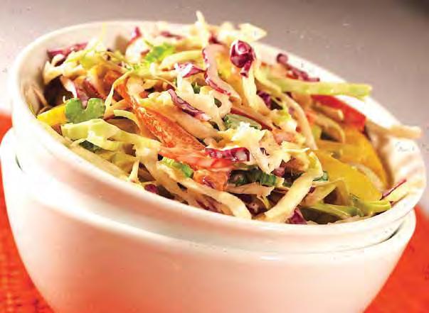 Calories 68 Carbohydrate 9 g Protein 1 g Fat 4 g Fiber 2 g Sodium 173 mg Cholesterol 4 mg Crunchy Cabbage Salad Number of servings: 8 Serving size: ½ cup 1 bag (16 ounces) shredded cabbage or