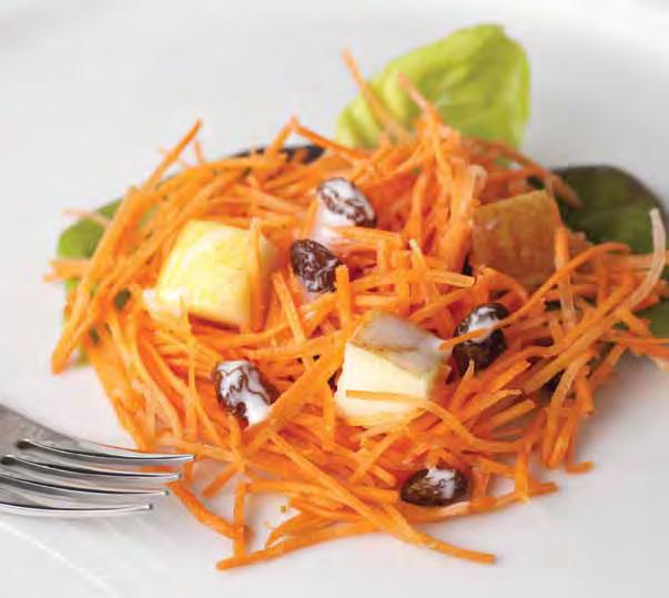 Number of servings: 4-6 1 pound raw carrots, peeled and shredded ½ cup raisins 1 carton (8 ounces) lowfat vanilla or lemon yogurt 1. Combine all ingredients in a large mixing bowl.
