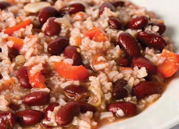 Calories 270 Carbohydrate 55 g Protein 10 g Fat 2 g Fiber 10 g Sodium 140 mg Cholesterol 0 mg Red Beans and Rice 42 Number of servings: 8 Serving size: 1 cup Non-stick cooking spray 1 large onion,