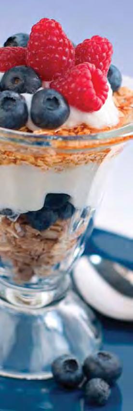 Yogurt Parfaits Number of servings: 4 Serving size: 1 cup 2 cups cut-up fresh fruit or unsweetened frozen fruit, thawed and drained 2 cups low-fat vanilla yogurt 4 tablespoons crunchy cereal 1.