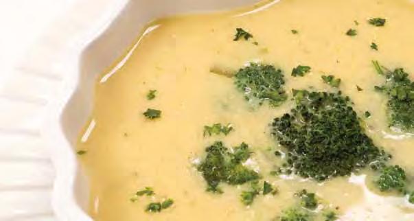 Calories 210 Carbohydrate 19 g Protein 12 g Fat 11 g Fiber 4 g Sodium 400 mg Cholesterol 20 mg Cheesy Broccoli Soup 48 Number of servings: 4 Serving size: ¾ cup ¼ cup water 2-2½ cups frozen chopped