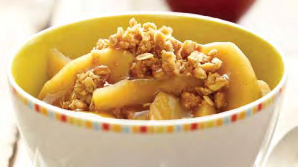 Apple Crisp Number of servings: 8 4-5 medium apples, sliced ¼ cup margarine ¼ cup quick-cooking oats ¼ cup flour ½ cup brown sugar 1 tablespoon cinnamon Calories 160 Carbohydrate 28 g Protein 1 g Fat