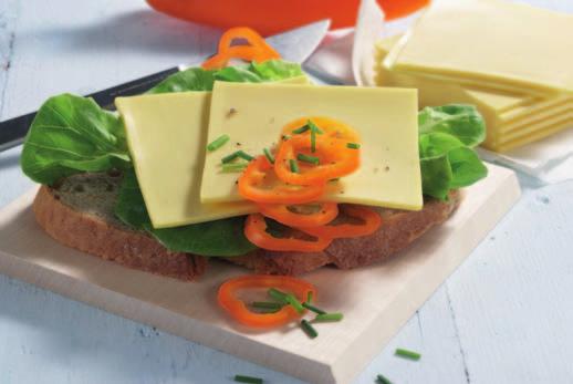 Sandwich Slices in various flavours for kids with embossed characters fat in dry matter 48% Sandwich Slices 150 g weight per unit pack format slice format delivery unit carton net cartons/pallet 150