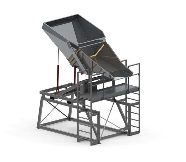 VIBRATING TIPPING HOPPERS KVB15 TIPPING HOPPER Armbruster s range of tipping hoppers can receive hand-picked grapes from half-ton bins, and using gentle vibration energy, feed the grapes at a