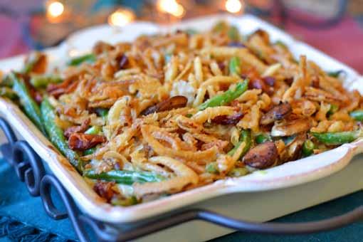 Classic Holiday Menu Herb Roasted Turkey Baked Sage Dressing Not Too Sweet Potato Casserole Green Bean Casserole with Bacon