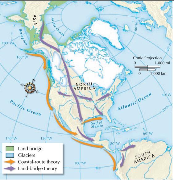 THE FIRST AMERICANS MIGRATED FROM ASIA BETWEEN 40,000 AND 15,000 YEARS AGO.
