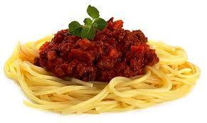 Spaghetti Bolognese 100gm (4oz) spaghetti 50g (2oz) grated cheese 200g (8oz) minced beef/quorn 1 small onion 50g (2oz) mushrooms 1 stick celery or 1 pepper 125ml (¼pt) stock (1 stock cube + boiling