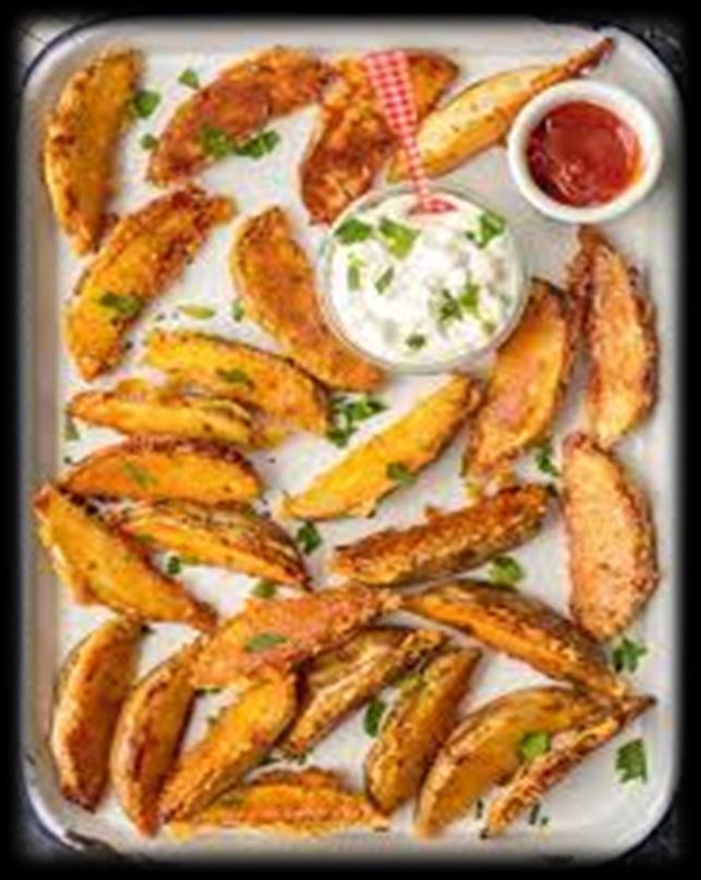 Spicy Potato Wedges Ingredients 1 large baking potato ½ teaspoon garlic ½ teaspoon paprika ½ teaspoon chilli powder 1-2 tablespoons oil Equipment 1 baking tray 1 small bowl Serving plate Baking sheet