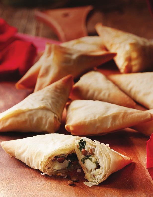 APPETIZER Lentil Spanakopita Triangles SERVINGS 2 dozen triangles PREP TIME 20 minutes TOTAL TIME 1 hour 1 Tbsp (15 ml) canola oil 1 Tbsp (15 ml) butter 1 small onion, finely chopped 2 garlic cloves,