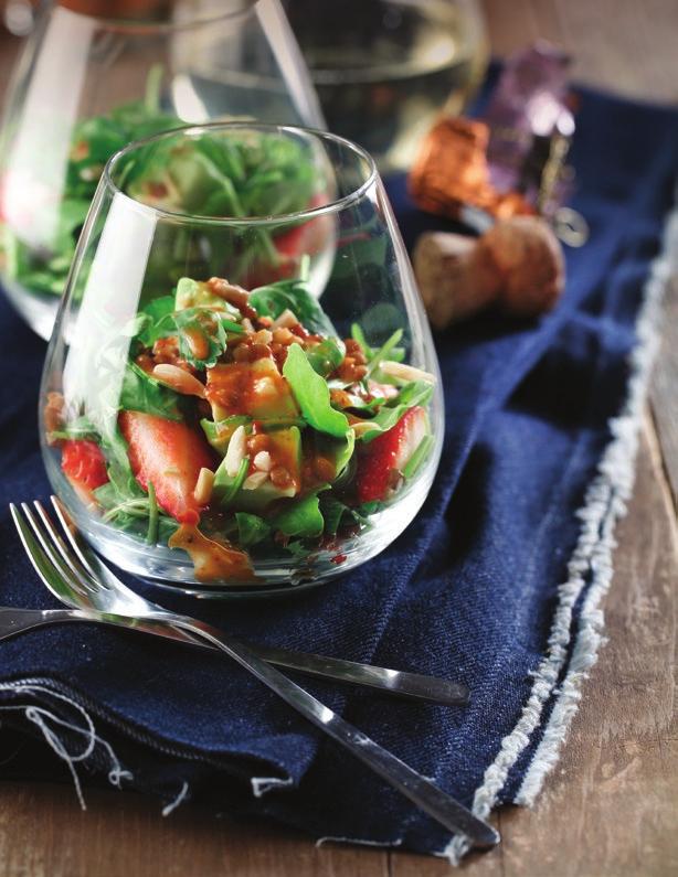 SALAD Prosecco Avocado Lentil Salad with Strawberry Chipotle Vinaigrette SERVINGS 6 PREP TIME 15 minutes TOTAL TIME 15 minutes Vinaigrette ½ cup (125 ml) cleaned and halved fresh strawberries 3 Tbsp