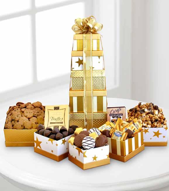 D.Golden Star Tower Show your appreciation by sending this tower of golden gourmet sweets.
