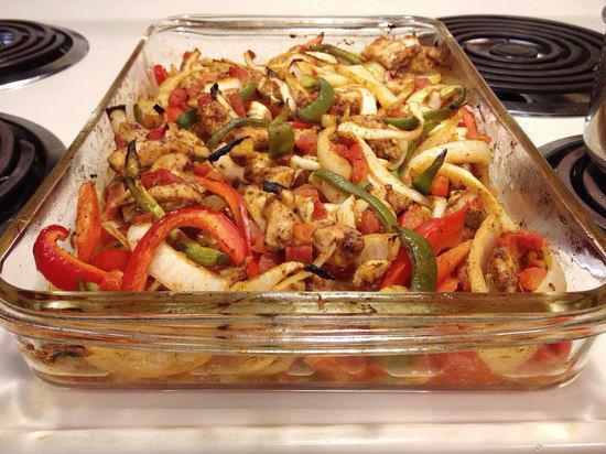 Oven Baked Fajitas 1 pound boneless, skinless chicken breasts, cut into strips 1 (15 oz) can diced tomatoes with green chilies (or diced tomatoes and 1 jalapeno) 2 Tbsp olive or coconut oil 2 tsp
