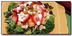 Chicken and Cantaloupe Strawberry Salad For a lite, refreshing lunch, check out this Chicken and Cantaloupe Strawberry Salad.