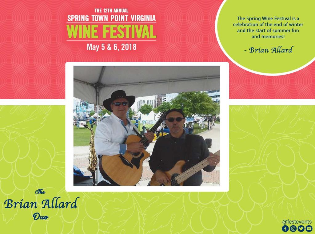 The Brian Allard Duo will perform at 11:00 am on May 5 & 6, 2018 during the Festival.