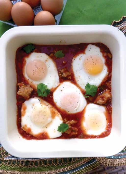 Serves 2-3 Huevos Diablos 1 tablespoon olive oil 8 ounces breakfast sausage, casings removed, chopped 1 (16-ounce) jar of salsa 1 tablespoon Tabasco 5 eggs 1.