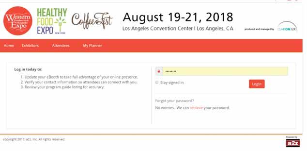 Exhibitor Instructions for Creating Your A2Z Profile Personalize your company listing on the Coffee Fest Los Angeles Floor Plan Instructions: 1.