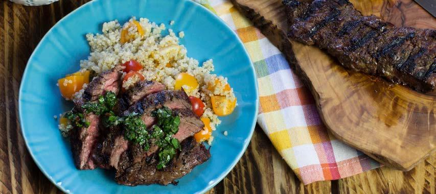 MAKE FRESH DINNERS - OPTION 2 SKIRT STEAK WITH CHIMICHURRI SAUCE Calories 510; Fat 29g; Saturated Fat 7g; Carbohydrates 22g; Fiber 3g; Protein 40g; Cholesterol 110mg; Sodium 520mg Grocery List