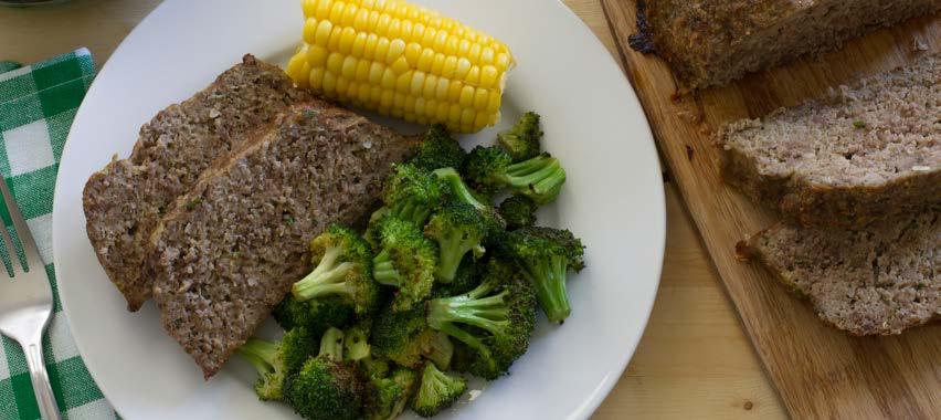 MAKE FRESH DINNERS - OPTION 2 MEATLOAF WITH ROASTED BROCCOLI & CORN Calories 360; Fat 15g; Saturated Fat 2.
