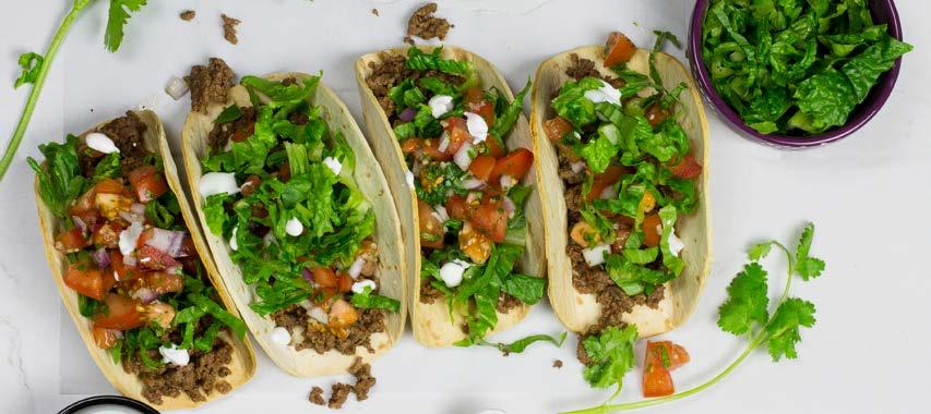 MAKE FRESH DINNERS - OPTION 2 CHIPOTLE LIME TACOS Calories 460; Fat 16g; Saturated Fat 6g; Carbohydrates 46g; Fiber 5g; Protein 30g; Cholesterol 75mg; Sodium 780mg *Optional toppings not included in