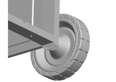 Insert axle rod through wheel, wheel spacer, legs and
