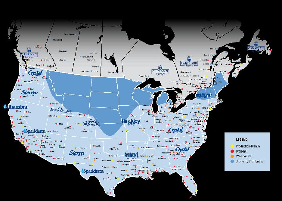 The New Cott Route Based Services Segment Overview Geographic Coverage and Brand Ownership Overview Leading bottled water, including many well-known brands, and coffee direct-to-consumer services