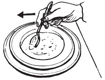 Soup is spooned away from you toward the center of the soup plate.