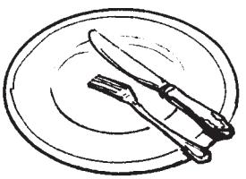 The knife remains in your hand. A small amount of potatoes, rice, or vegetable may be placed on the tines of the fork with the meat.