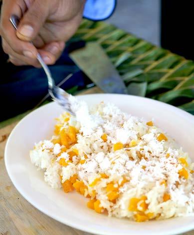 jajan WALUH Pumpkin and Coconut Pudding 250g pumpkin, grated 50g sugar, white 50g grated coconut 100g raw sticky rice (also called glutinous rice) 6g salt Few drops vanilla essence or a little bit of
