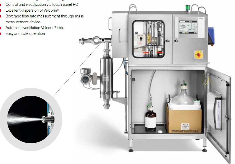 Dosing Machine Features: Velcorin is dosed with a specialized dosing machine Flowmeter to register the flow of beverage