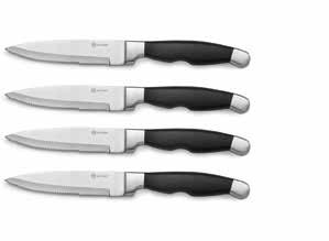 GRILLWARE GRILLTOP ACCESSORIES STEAKHOUSE KNIFE SETS: FORGED STAINLESS STEEL CONSTRUCTION BLACK RESIN HANDLES FINELY ETCHED SERRATION OFFER PRECISION SLICING