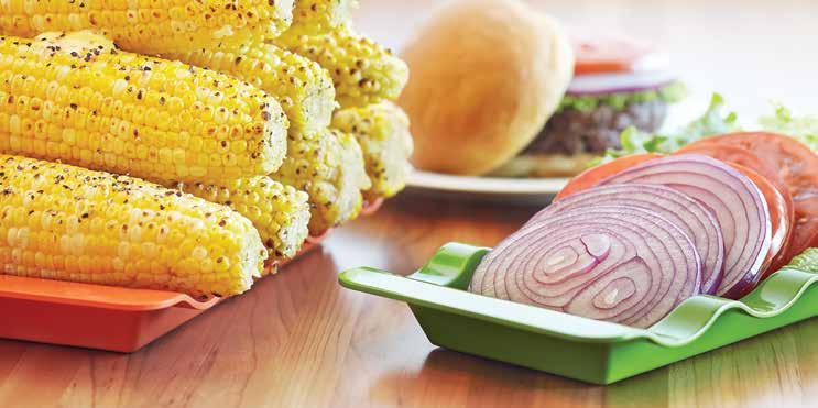CHILLWARE SERVEWARE SAVOR SOME FLAVOUR WITH THESE SPACE-SAVERS Stack up to 10 ears of corn on your table or buffet Wavy patterned condiment tray is great for toppings, salads, appetizers, and more