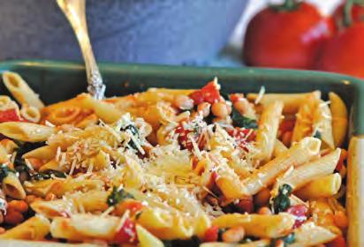 Pasta with Greens and Beans 8 ounces pasta (try penne) 1 tablespoon vegetable oil 1 tablespoon minced garlic 10 ounces frozen spinach 1 can (15 ounces) diced tomatoes with juice 1 can (15 ounces)