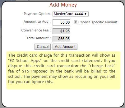 4. Use the dropdown to choose the amount to add. 5. Click on Add Amount. 6. You will get the following popup box when the transaction is successful. 7.