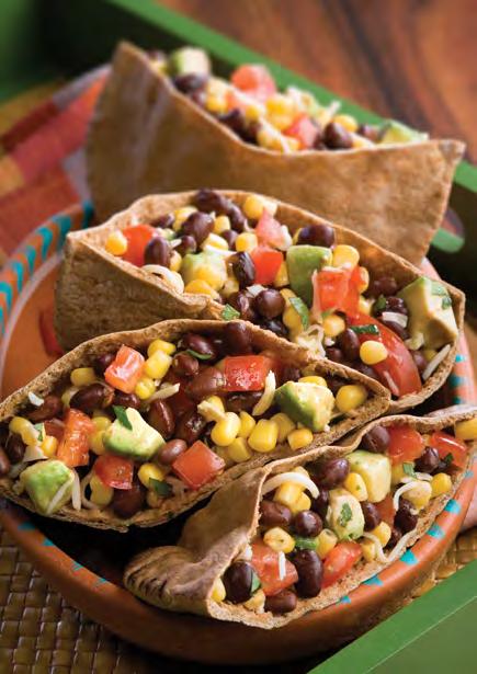 Black Bean and Corn Pitas A protein-packed mixture of seasoned vegetables, black beans, and cheese. Makes 4 servings. ½ pita per serving.