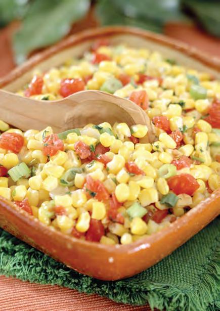 Corn and Green Chili Salad This salad is so easy to prepare. Add some diced, cooked chicken to make this side dish a meal, or sprinkle over salad greens. Makes 4 servings. ¾ cup per serving.